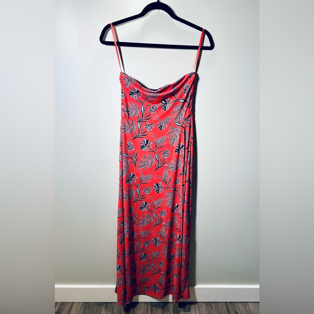 New Banana Republic Red Strapless Maxi Dress with Floral Pattern